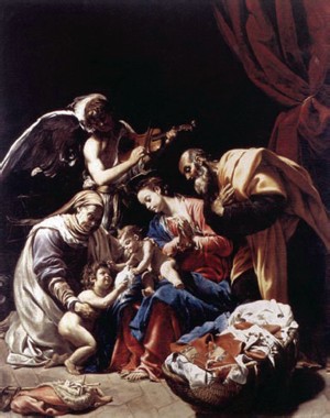 Orazio Borgianni (1578-1616) - Sacra Famiglia con Santa Elisabetta San Giovannino e un angelo